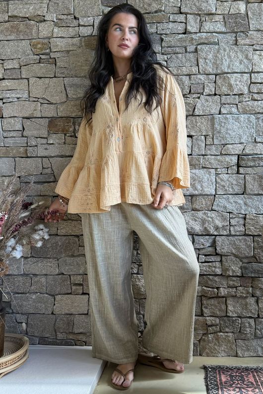 Santos Cotton Zahra Embroidered Smock Tuscan Sun /9=